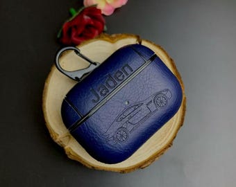 Personalized Leather AirPods Case with Hook: Engraved Monogram