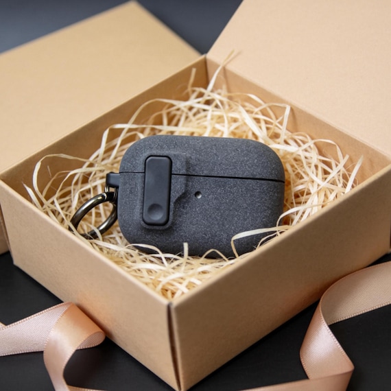 Custom AirPods Case: Matte Dark Grey Resin, Personalized Engraved Design