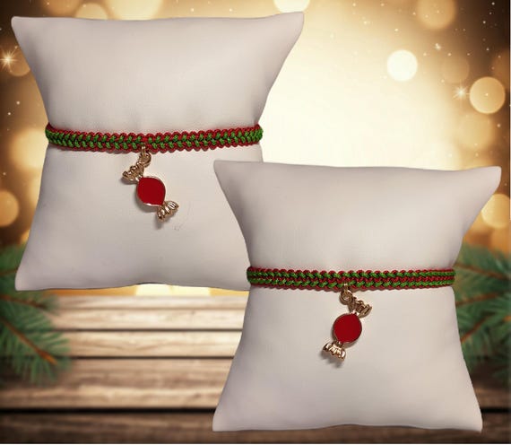 Christmas Candy Two Sided Friendship Braided Bracelet. Nylon