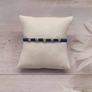 Elegant Blue String Rope Beads Braided Bracelet. Nylon. Handmade. Paracord. Stylish Jewelry. Personalized Gift. For Her Him. Mother Gift
