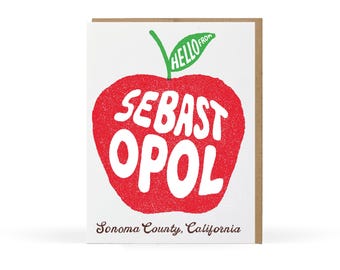 Sebastopol California Note Card: Letterpress Apple Design