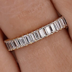 Baguette Diamant Ehering 14K Solid Gold halbe Ewigkeit Baguette Lab Diamant Ring zierliche passende stapelbare Band Lab erstellt Diamantring