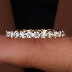 2.50mm Round Lab Grown Diamond Full Eternity Band 14K Gold Shared Prong Lab Diamond Ring for Women Anniversary Matching Band