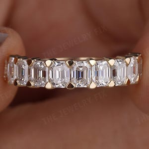 Emerald Cut Lab Grown Diamond Wedding Band for Women 14k Half Eternity Ring Lab Diamond Anniversary Stackable Band Ring Bridal Matching Band