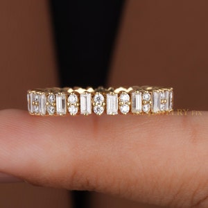 Vintage Art Deco Baguette und rund Moissanite Ehering 4 mm breit Voll Eternity Diamant Band für Frauen Einzigartige Stacking Jubiläum Band