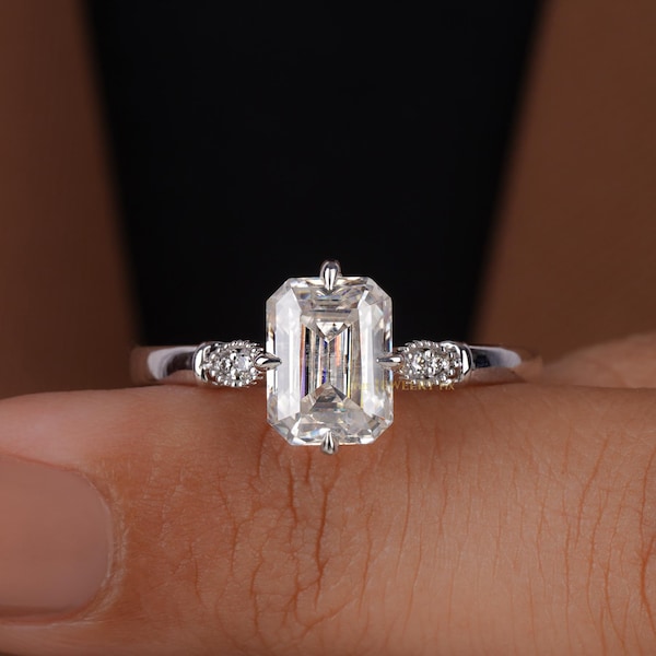 1 CT Emerald Cut Engagement Ring, Certified Lab Grown Diamond Ring, 14K Gold Promise Ring, Bridal Proposal Ring for Women
