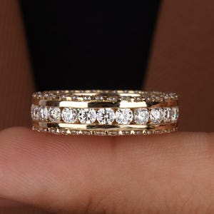 5 mm Herren Moissanit Verlobungsring Band, 14K Gold Eternity Ring, Channel Set Herren Diamant Band, Unisex Ring, Versprechensring für ihn