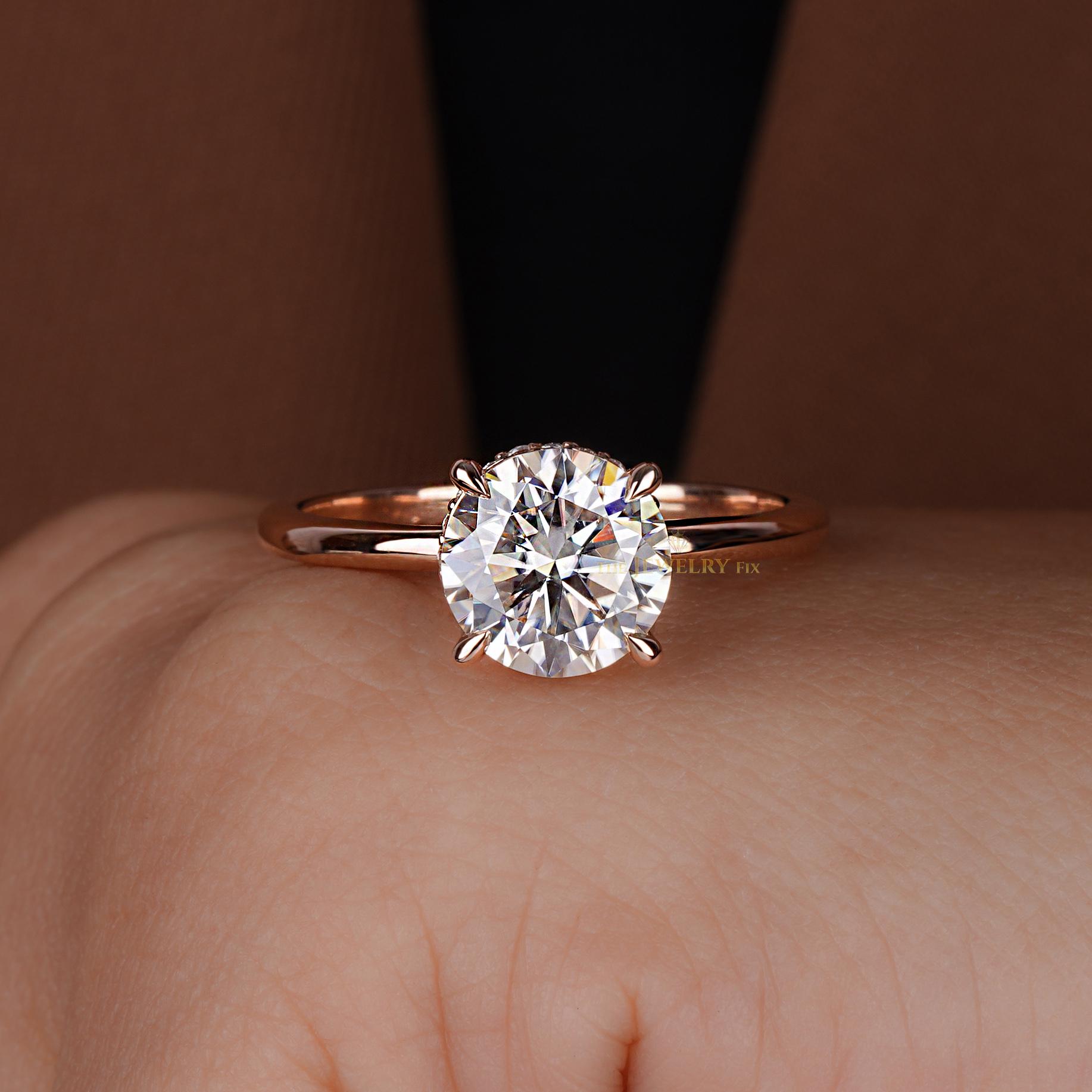 1 Carat Round Lab Grown Diamond Engagement Ring Hidden Halo Solitaire Lab Diamond Ring for Women 14K Gold Lab Created Ring Proposal Gift