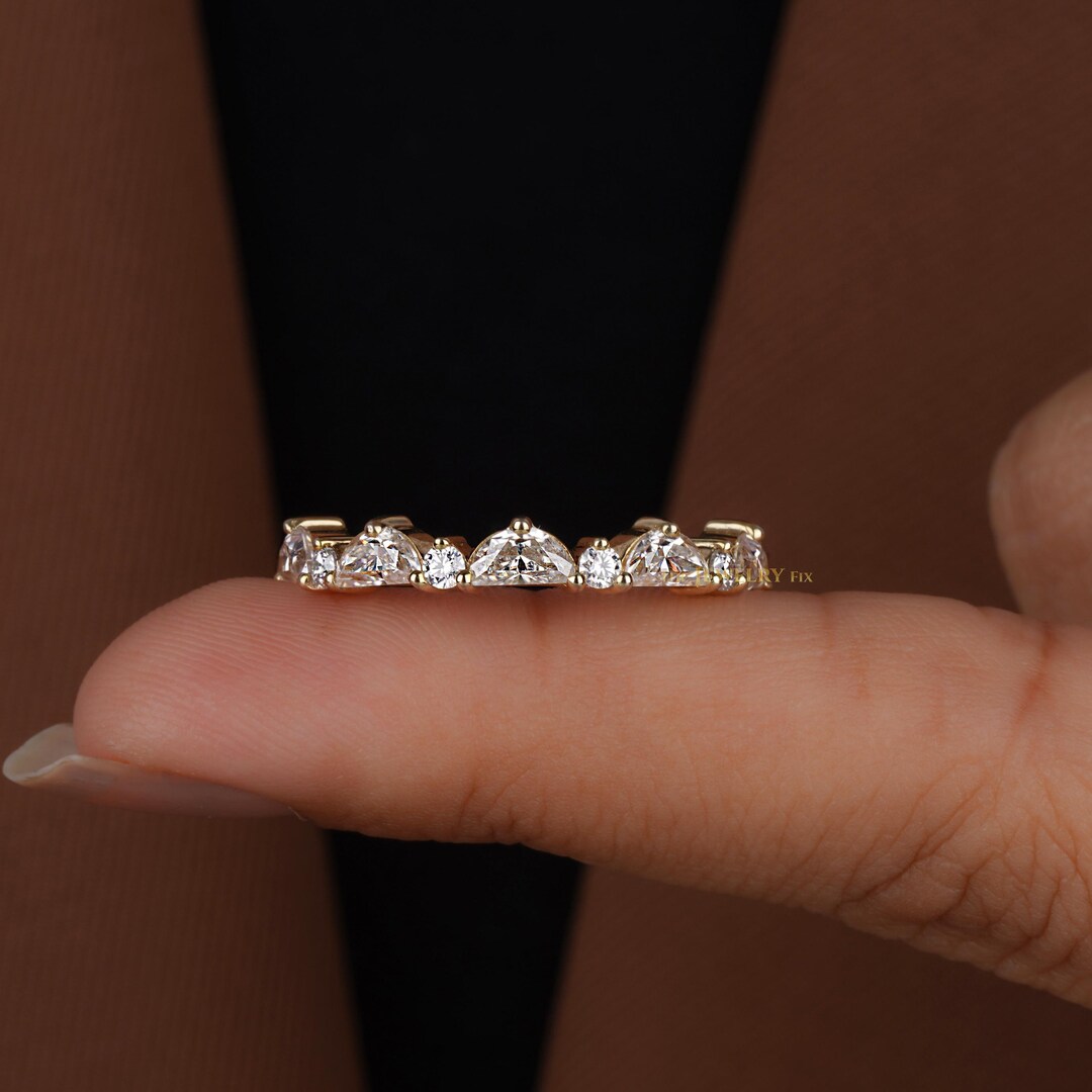 Unique Half Eternity 14K Gold Moissanite Diamond Wedding Band for Women ...