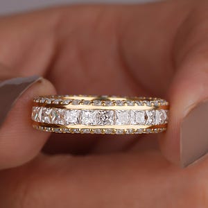 5mm Mens Diamond Wedding Band, 14K Gold Princess and Round Cut Full Eternity Lab Diamond Band, Unisex Ring, Mens Moissanite Eternity Band