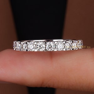 Half Eternity Round Lab Grown Diamond Wedding Band Certified Round Lab Diamond Band Shared Prong Stackable Matching Ring Gift for her