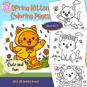 Entzückende Kätzchen Malseiten, druckbare Kätzchen Malvorlage perfekt für den Frühling mit 25 verschiedene Motive - PDF Instant Download