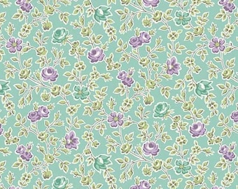 Quilt Fabric - Teal Climbing Rose - Sweet Things by Andover Fabrics - Aqua Turquoise Floral Vine - Yardage