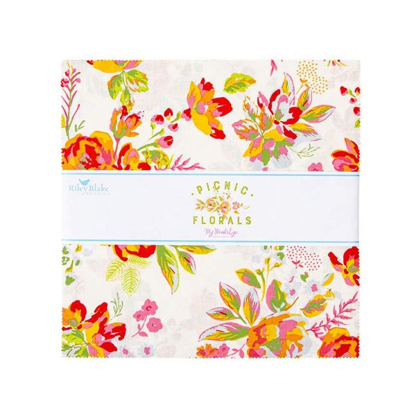Picnic Florals 10" Stacker - Layer Cake by My Minds Eye for Riley Blake - 42 Count 10" x 10" Squares