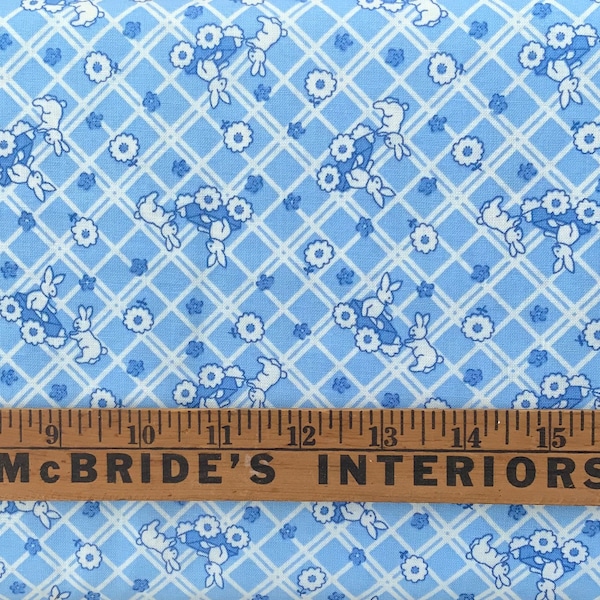 Storybook VII Blue Diagonal Plaid with Platful Bunnies by Windham Fabrics - 30611 Blue - Yardage - RARE OOP!!