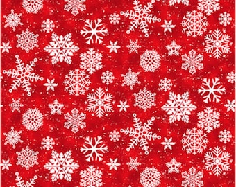 Christmas Fabric - Red with White Snowflakes  - 1288-88 - Yardage