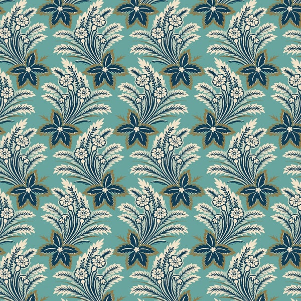 Lille Teal Light Teal Swaying Flowers by Michelle Yeo for Henry Glass & Co. 2762-17 - Yardage