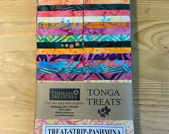 Pashmina Tonga Treat-Strips by Timeless Treasures - 40 Count Batik 2 1/2" x 43/44" Strips with FREE PATTERN ENCLOSED