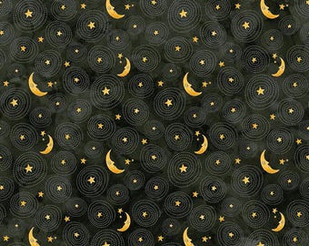 Autumn Fabric- Ghoul Friends Stars and Moon Riley Blake C16054 Black - Yardage
