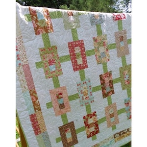 Jelly Roll Quilt Pattern -  Inwood Garden  - Throw or Twin  Quilt Pattern - size - 59 x 75 inches PDF INSTANT DOWNLOAD