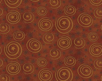 Autumn Fabric- Spooky Halloween Stars & Swirls C17573 Rusty Oak - Yardage