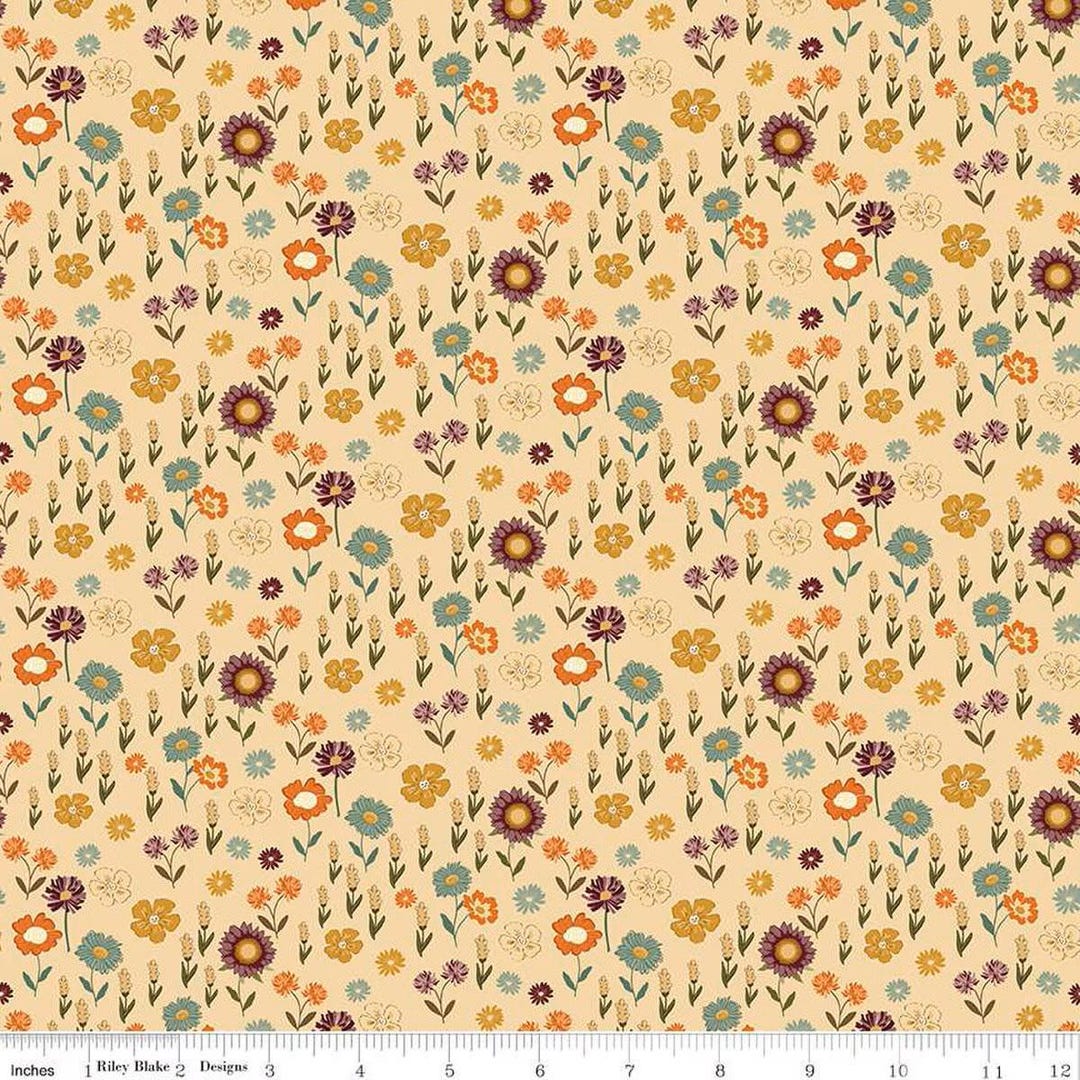 The Awe of Autumn Floral Latte Print by Sandy Gervais for Riley Blake ...