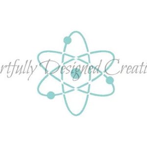 May include: A minimalist logo featuring a stylized atom design in light teal, with four orbiting spheres and a central core. The text "Artfully Designed Creations" is written in a delicate, cursive font above the atom symbol, all set against a white background.