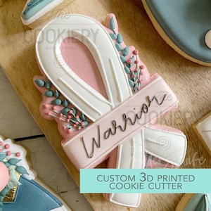 Floral Cancer Survivor Ribbon Cookie Cutter, Breast Cancer Survivor Cutter, Warrior Era, Fight Believe Hope, Support Squad, 3D Printed