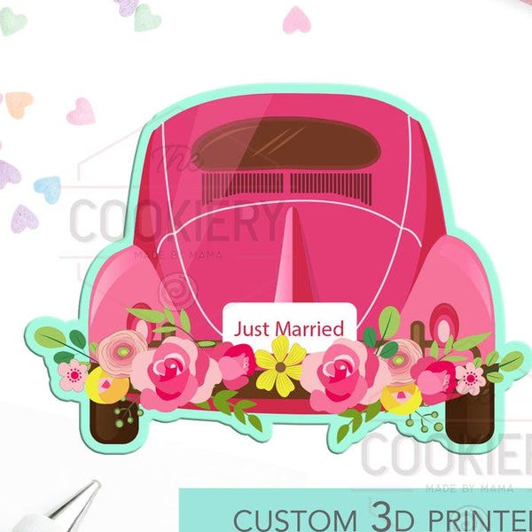 Just Married Car Cookie Cutter, Mr and Mrs Cookie Cutter, Bride and Groom Cutter, Wedding Party Cutter, Engagement Cutter, 3D Printed
