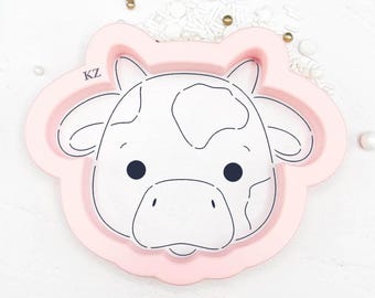 Cow Head Cookie Cutter and Stencil, Farm Animal Cookie Cutter, Barnyard Cow Cookie, Country Farm Cutter, Cute Animal Cutter, 3D Printed