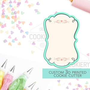 Vintage Floral Frame Cutter | Ornate Cookie Cutter | Wedding | Monogram Plaque Cookie | Decorative Cutter Plaque | 3D Printed