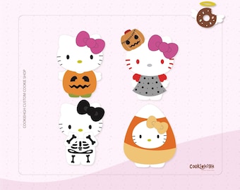 Kitty Halloween Cookie Cutter Set of 4, Candy Corn, Pumpkin, Skeleton & Spooky Cat Cutters, Spooky Season Party, 3D Printed