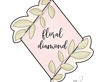 Floral Diamond Plaque Cookie Cutter, Elegant Wedding or Bridal Shower Cookie, Rhombus Shape, 3D Printed by Minted Prints