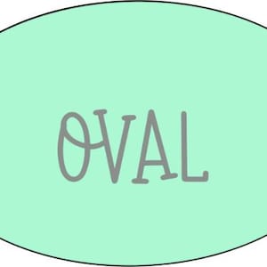 May include: A light green oval shape with a black outline. The word "OVAL" is written in gray, stylized letters inside the oval. The design is simple and clean.