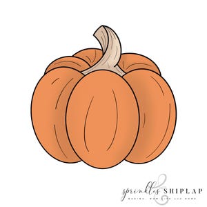May include: An orange pumpkin illustration with a light brown stem. The pumpkin has a rounded shape with vertical lines to define the sections. The text "sprinkles & SHIPLAP" is at the bottom.