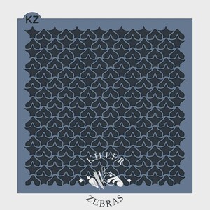 May include: A square stencil with a repeating pattern of dark gray shapes on a light blue background. The stencil has the text "KILLER ZEBRA" and the letters "KZ" in the upper left corner. The design is suitable for crafts and baking.