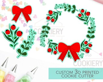 Christmas Wreath Cookie Cutter Platter Set, Holiday Cookie Cutter, Winter Cutter, Mistletoe Cutter, Greenery Cutter, 3D Printed