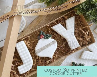JOY Christmas Cookie Cutter Set of 3, Holiday Lettering, Joy Word Letters, Xmas Word, Holiday Cookie Set, Merry Christmas , 3D Printed