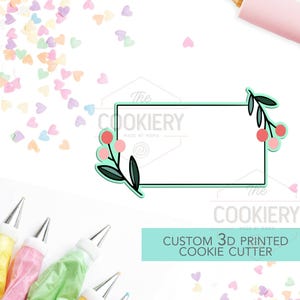 Floral Rectangle Cookie Cutter | Flower Name Plaque | Baby Shower Cookie | Wedding Cookie Tag | Elegant Cookie Cutter | 3D Printed