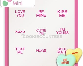 Conversation Hearts Classic Mini 1 Sayings Stencil, Valentines Stencil, Valentin Cookie Stencil, San Valentin Stencil, Conversation Hearts