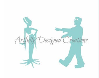 The Frankensteins Stencil, Halloween Cookie Stencil, Frankenstein Stencil, Frankenstein Cookie Stencil, Frankenstein Couple Stencil, Bride