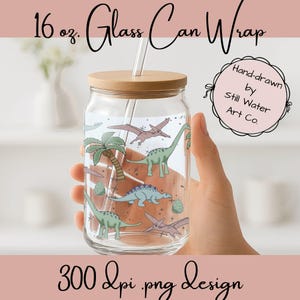 Cute Dinosaurs Glass Can Wrap Dino Pattern for Libby Wraps 16oz 20oz cool dinosaurs Trex png Dino egg Dinosaur gifts Digital Download