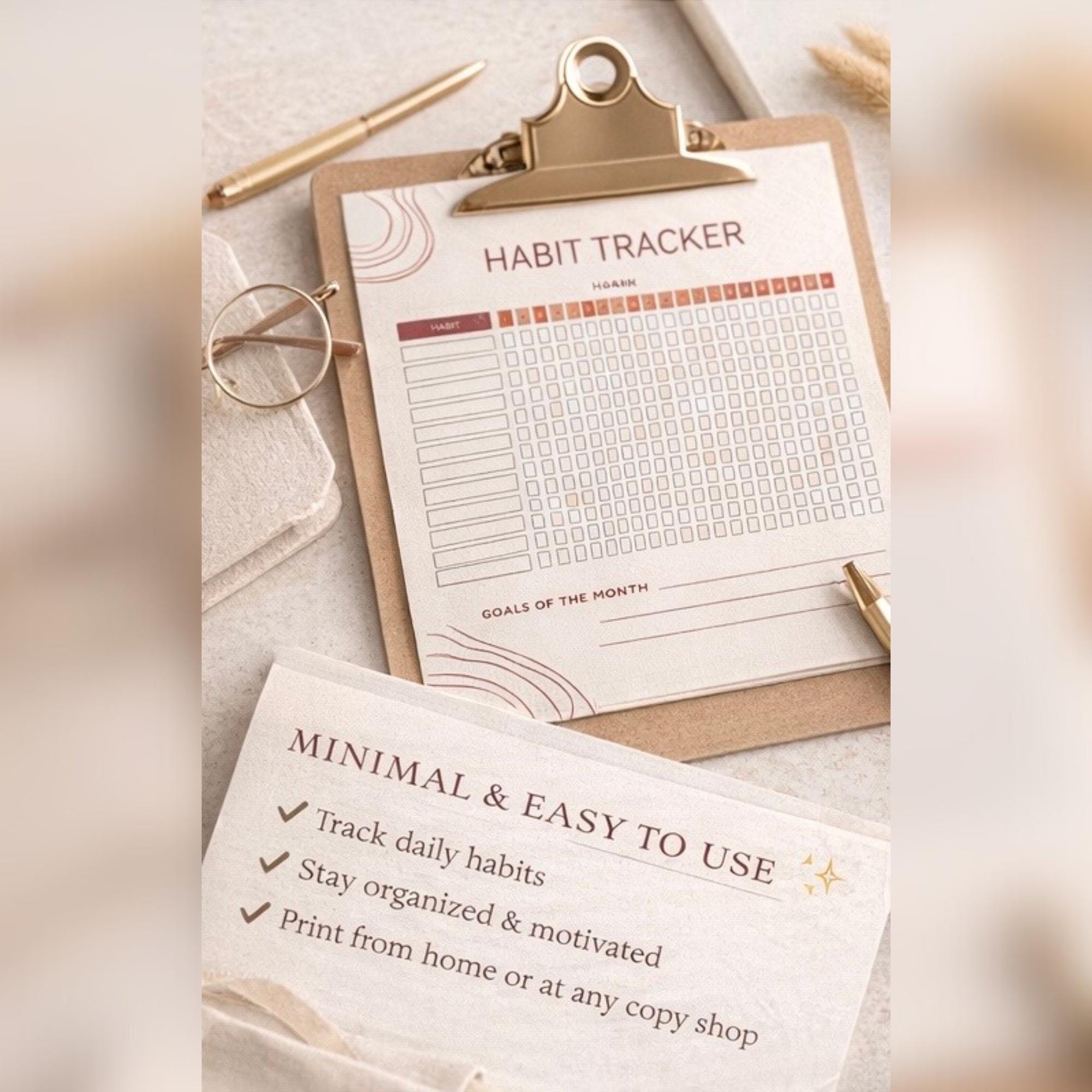 Minimalist Habit Tracker Printable | Monthly Goals, Productivity (A4/US ...