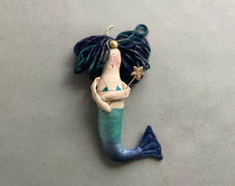 Large Curved Mermaid Ornament with star wand