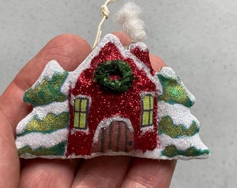 Red House with Smoke Coming out of the Chimney Ornament