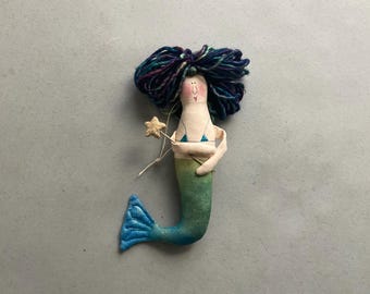 Large Curved Mermaid Ornament with star wand