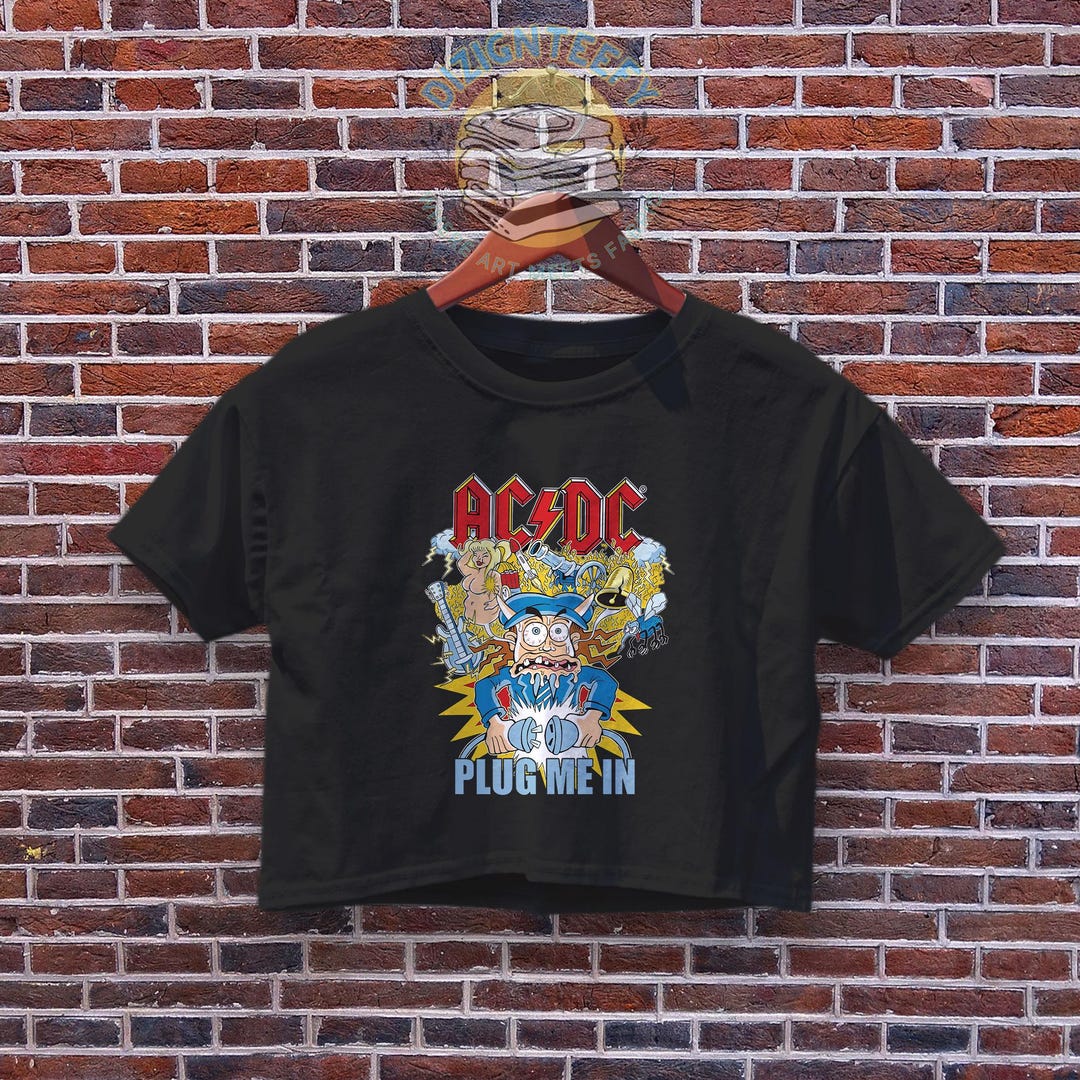 Vintage ACDC Plug Me Crop Top ACDC Shirt Rock Band Shirt Music Shirt 90 ...