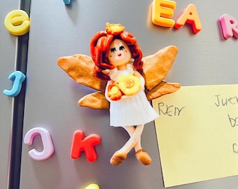 Handmade Clay Fairy Fridge Magnet: Whimsical Fridge Decor