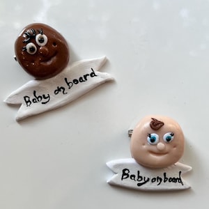 Cute Baby on board badge, 3D Baby broach pin, Handmade clay baby on board badge, Quirky fun baby  badge for mum to be, Baby on way bag charm