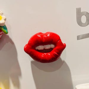 Handmade Red Lips Fridge Magnet: Novelty Lips and Teeth Note Holder Magnet, can be Customised